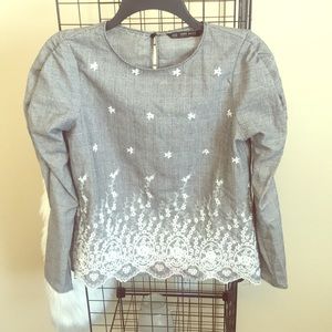 Zara Basic Long Ruffled Sleeve Top